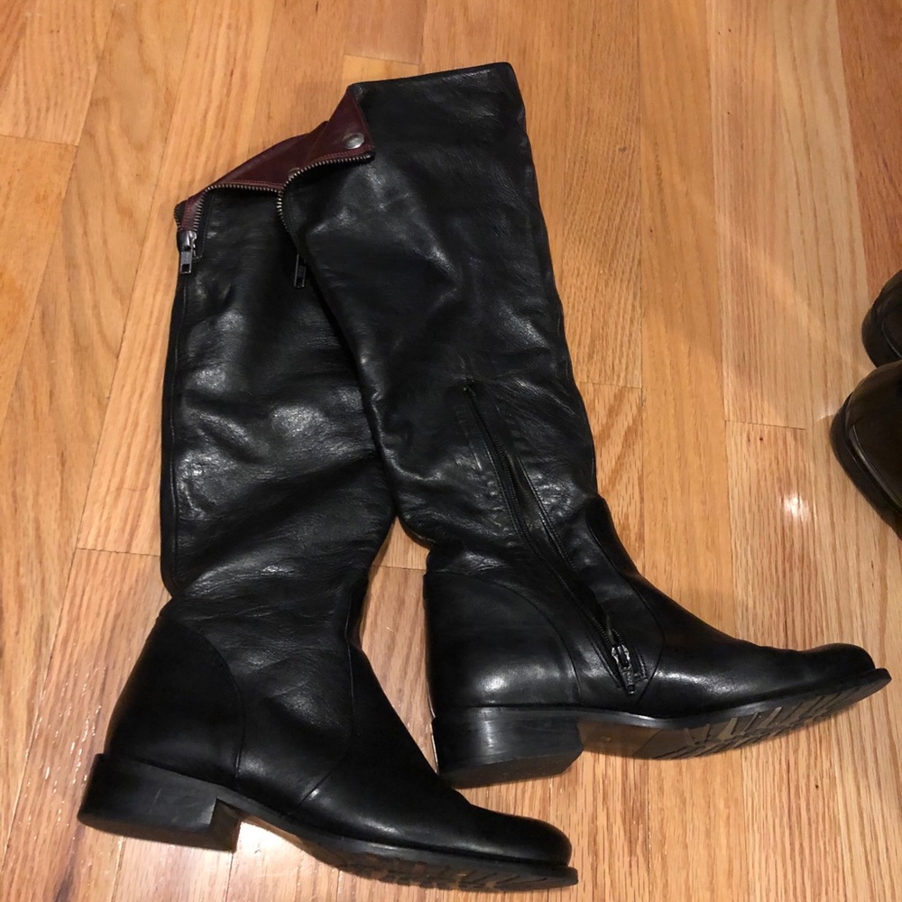 Black and maroon leather boots